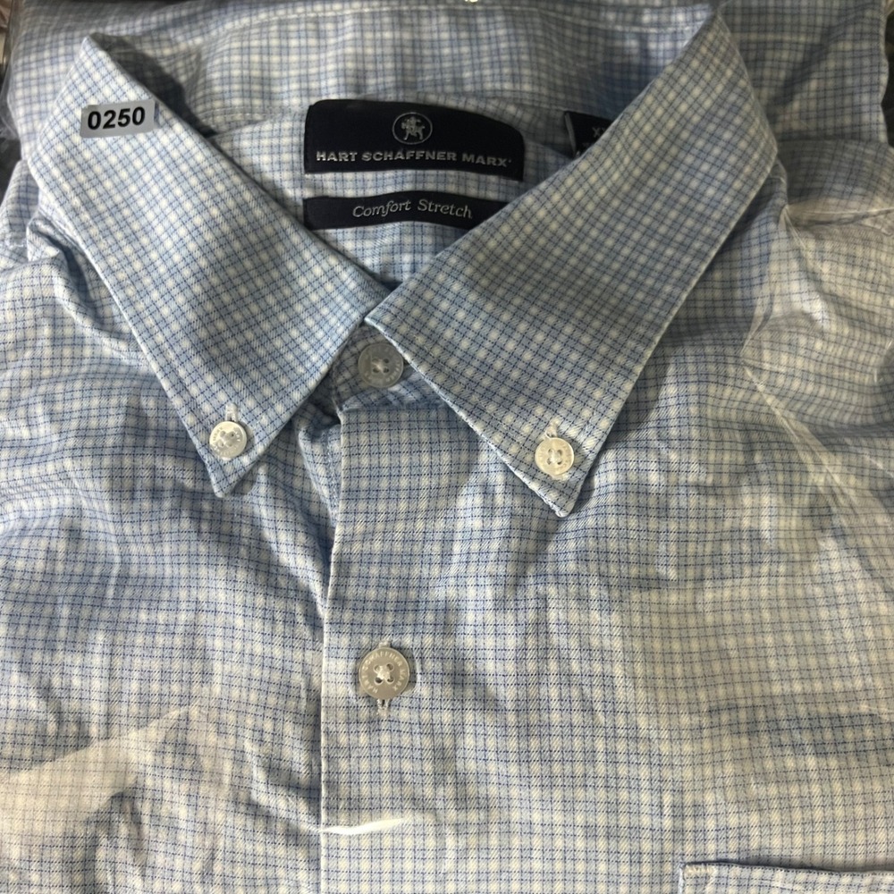 Hart Schaffner Marx Mens XXL Blue White Check Comfort Stretch Cotton Shirt - Picture 7 of 7